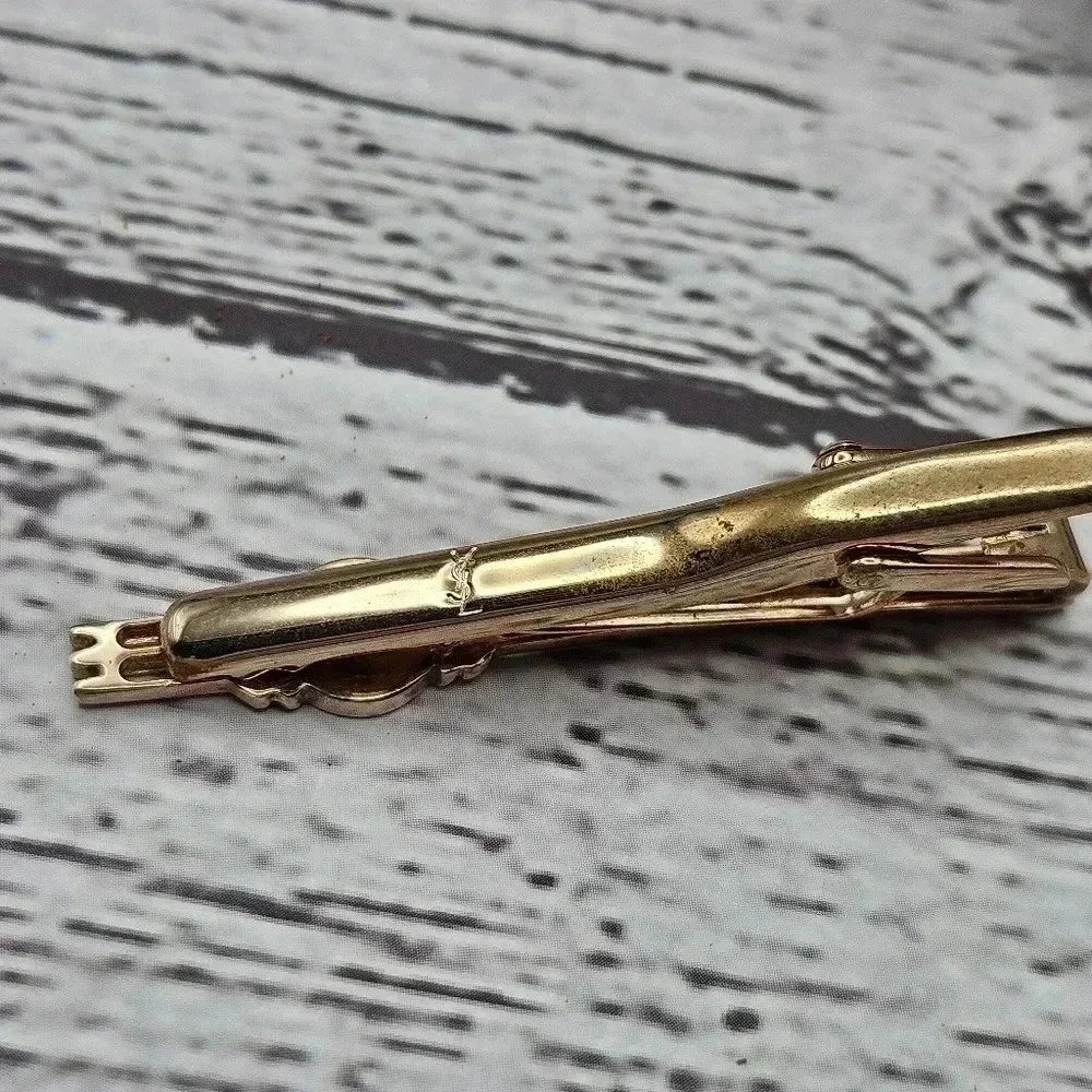 RARE Yves Saint Laurent YSL logo amber transparent window gold tone tie clip - Picture 5 of 6